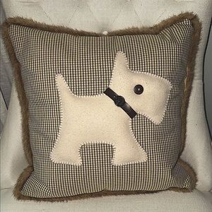 Arhaus Gingham Dog Textured Accent Pillow with Faux Fur Trim!